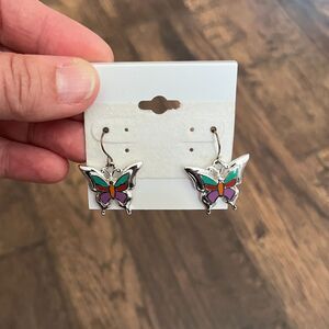 Butterfly Earrings for Women Colorful Butterfly Drop Dangle Silver